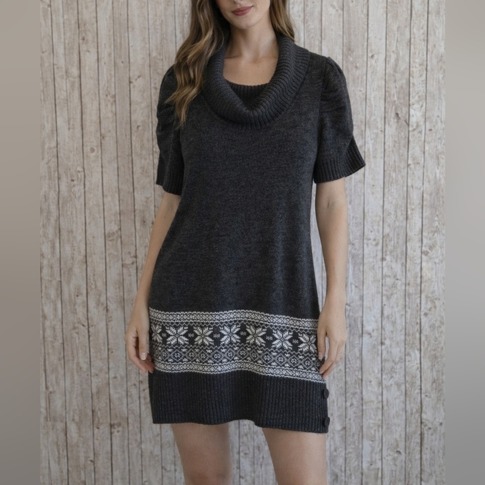 Women's AB Studio Gray Cowl Neck Fair Isle Sweater Tunic Size S